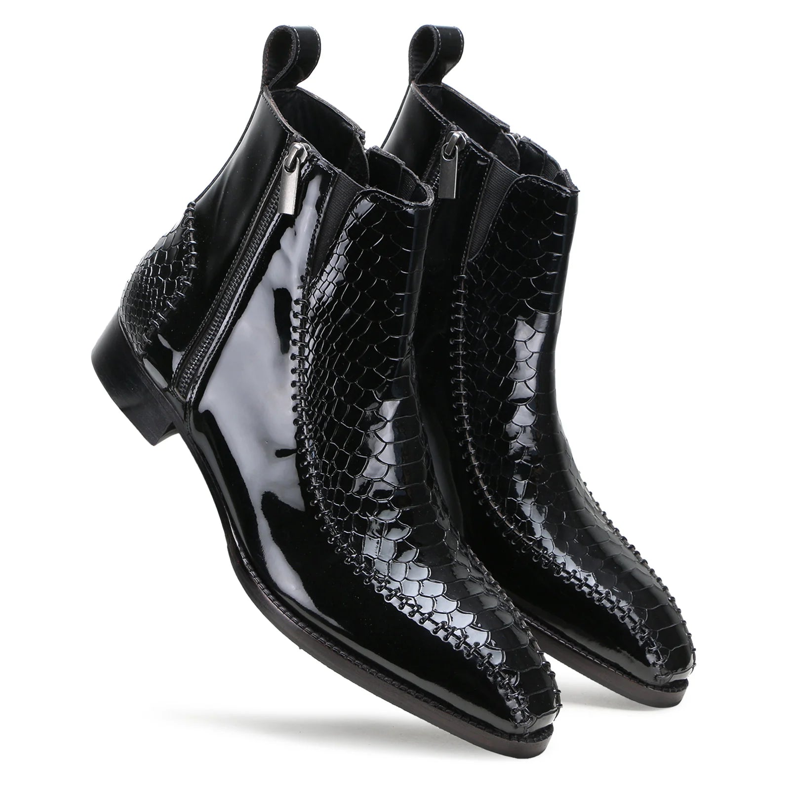 Black Croc Zipper Boot For Men