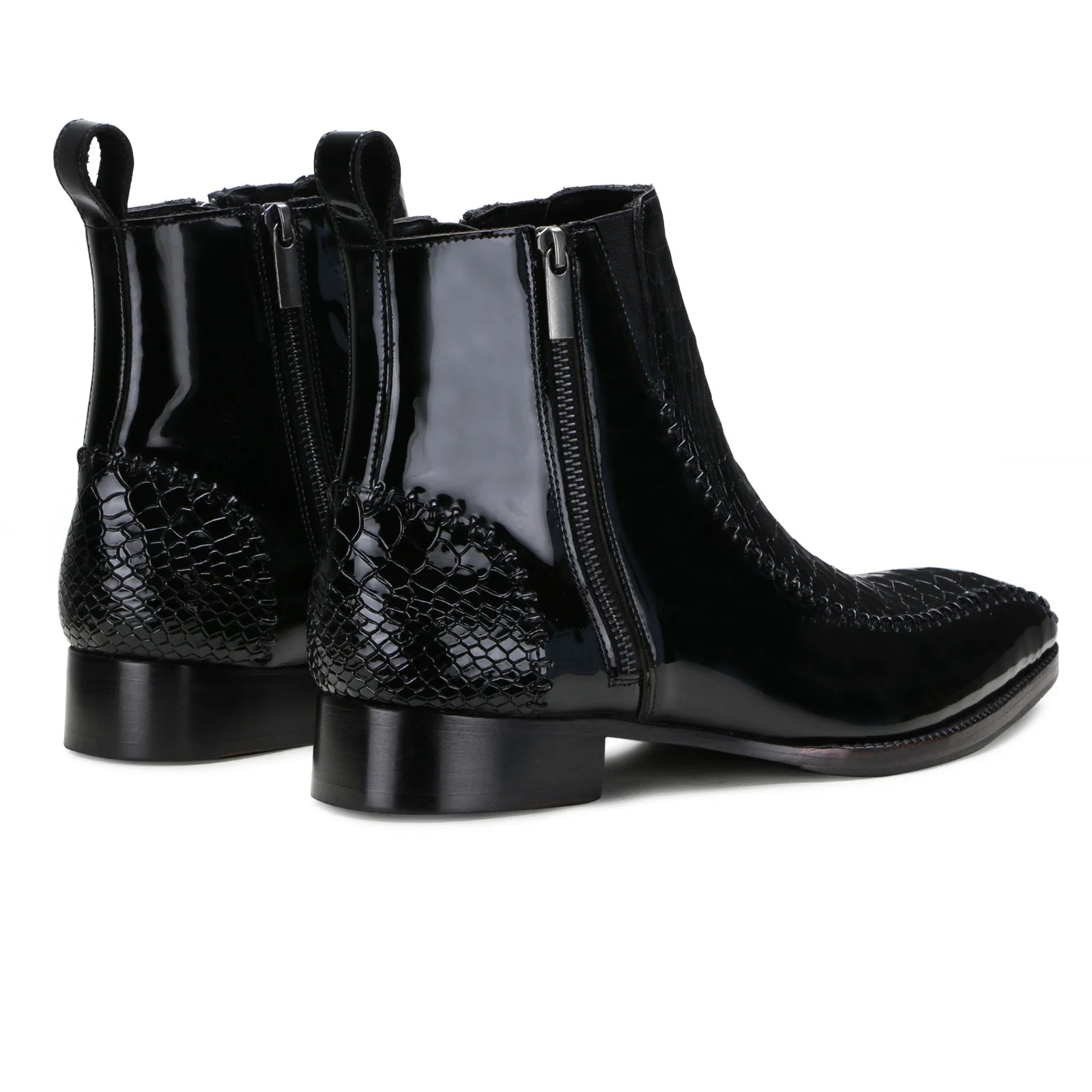 Black Croc Print Zipper Boot For Men