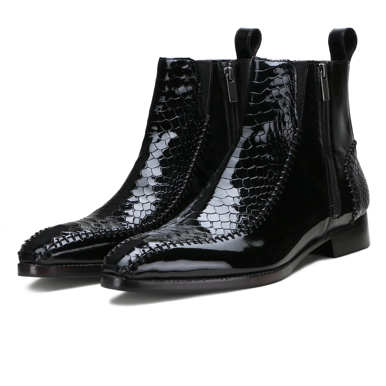 Black Croc Zipper Boot For Men