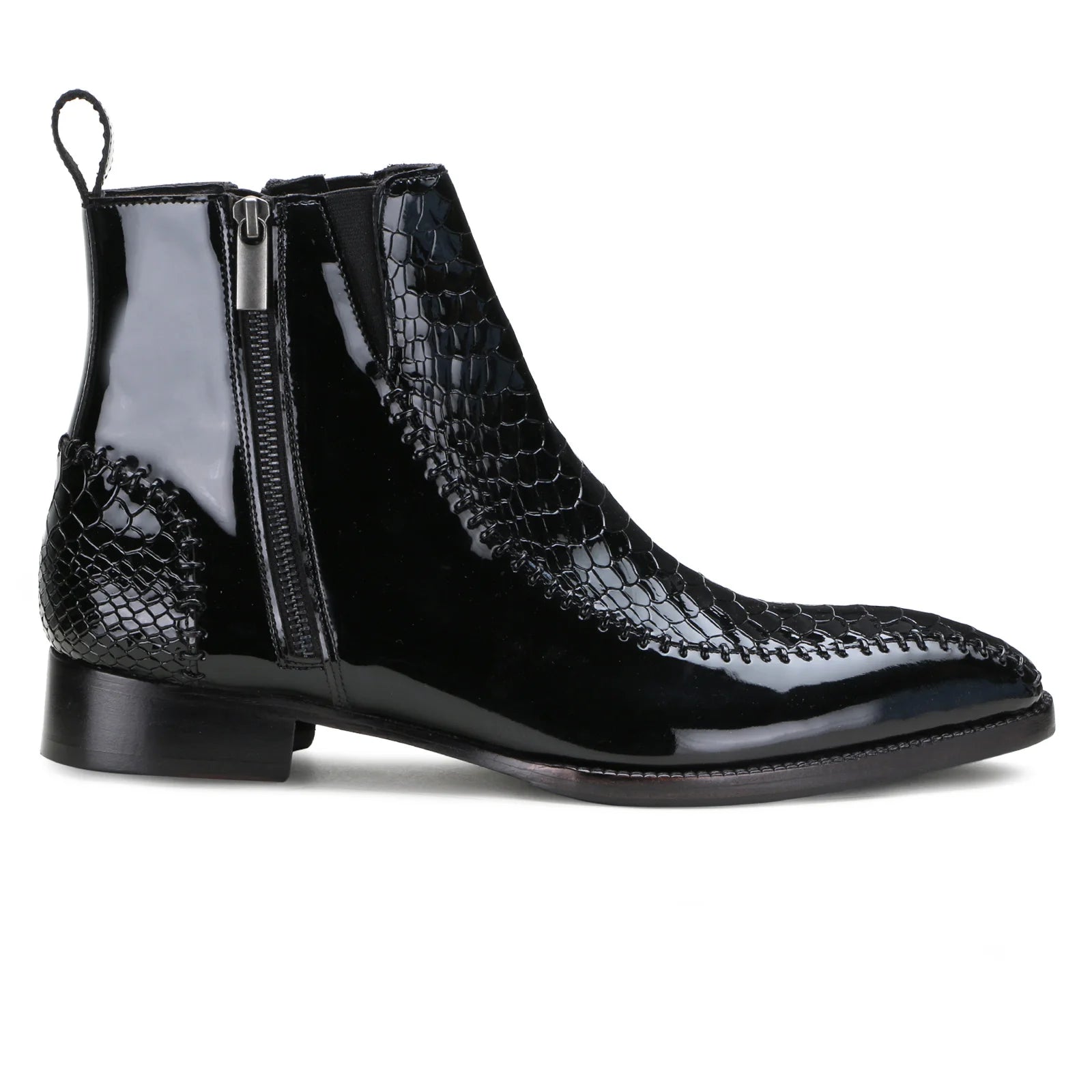 Black Croc Print Zipper Boot For Men