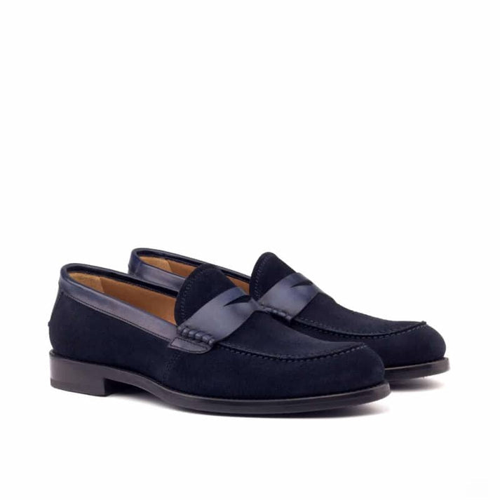 Blue Suede Leather Penny Loafers