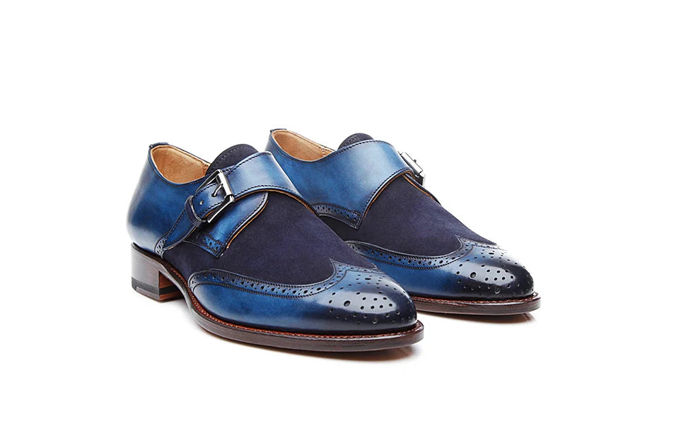 Kristine Navy Blue Patina Leather Monk