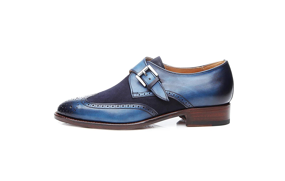 Kristine Navy Blue Patina Leather Monk