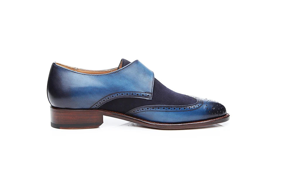 Kristine Navy Blue Patina Leather Monk