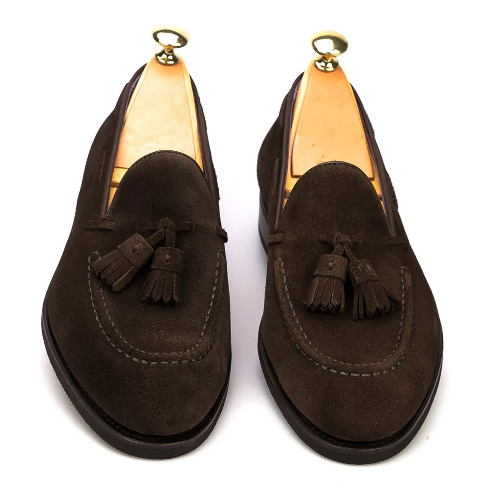 James Dark Brown Suede Leather Tassel Loafer