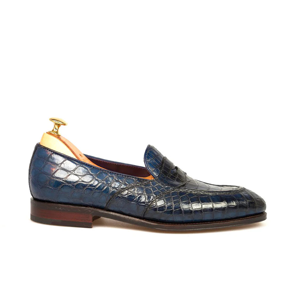 Preston Navy Blue Alligator Print Penny Loafer